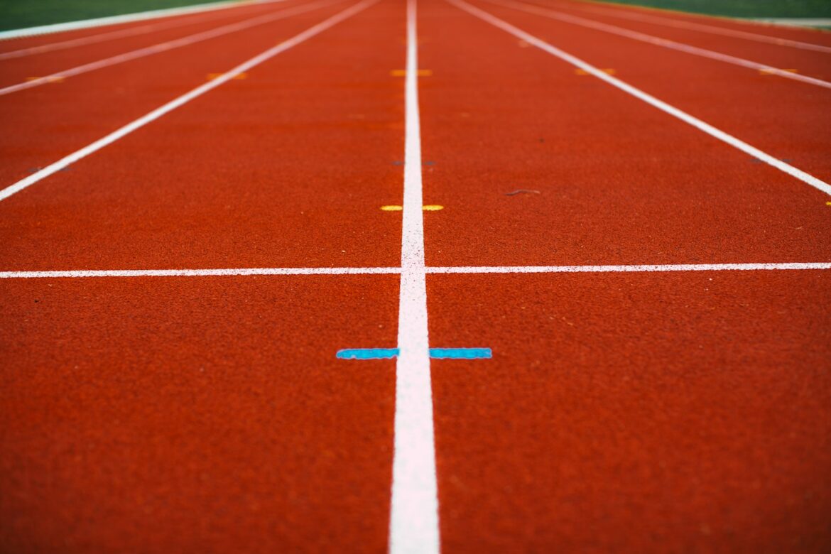 red and white track field
