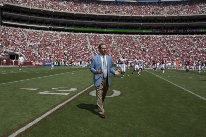 Title: Nick Saban, who is the Alabama team coach, gives interviews and watches all the plays during this important spring scrimmage at University of Alabama, Tuscaloosa, Alabama Names: Highsmith, Carol M., 1946-, photographer Created / Published: 2010 April 17. https://www.loc.gov/item/2010638317/