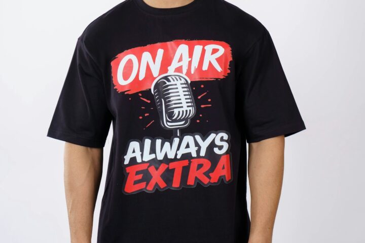 Radio Jockey | On Air, Always Extra | Oversized Printed Tshirt For Men Premium cotton fabric with lasting comfort ✔️ Oversized fit for relaxed, expressive style ✔️ Bold quote that captures radio energy ✔️ Easy-care and durable for everyday wear Material: Premium Cotton Fit: Oversized