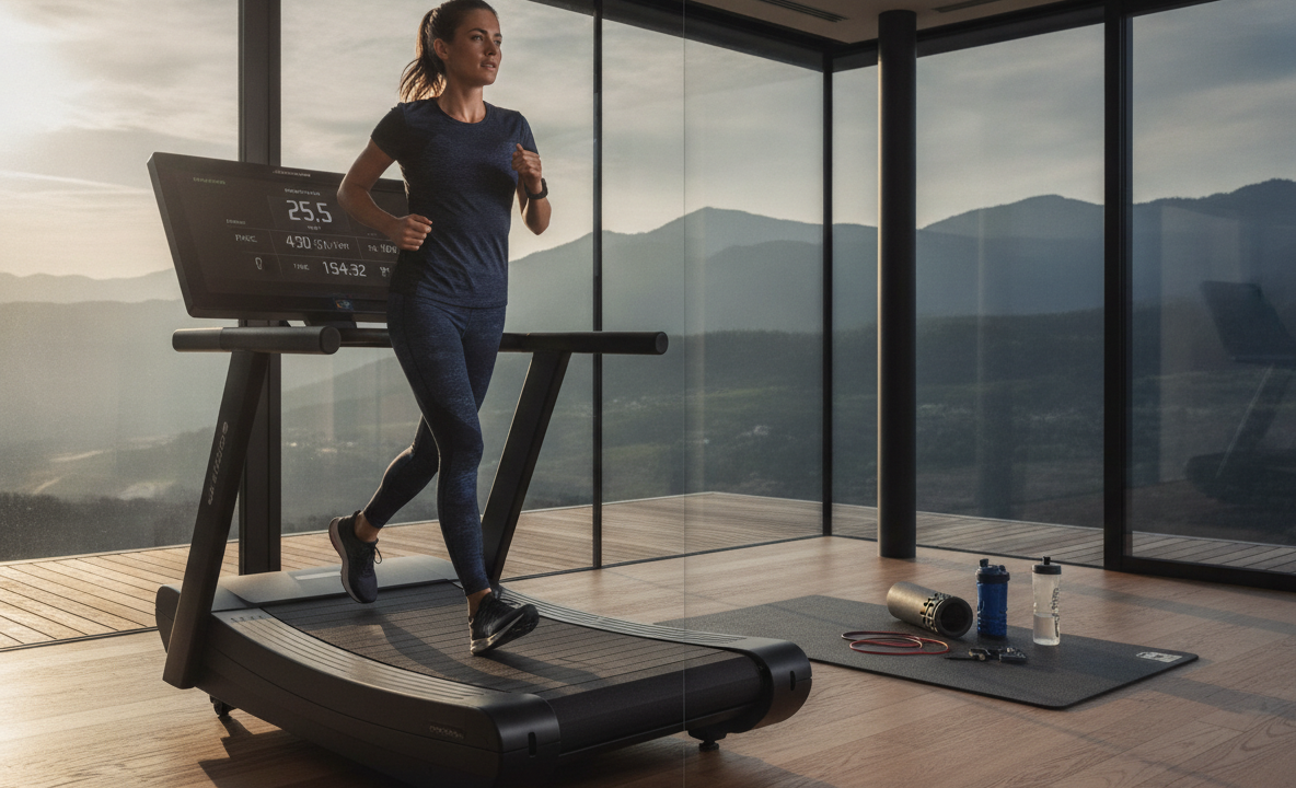 Marathon trainen op de loopband voor lange duurlopen binnen
