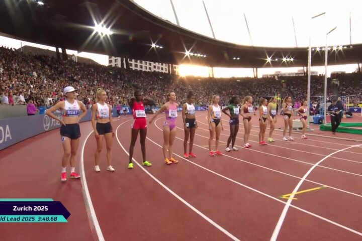 Atletes aan de start van de 1500 meter tijdens de Diamond League-finale in Zürich in 2025